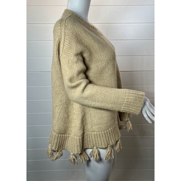 Kate Spade Broome Street Alpaca Tassel Fringe Pullover Sweater Tan Small Comfy - Picture 4 of 11